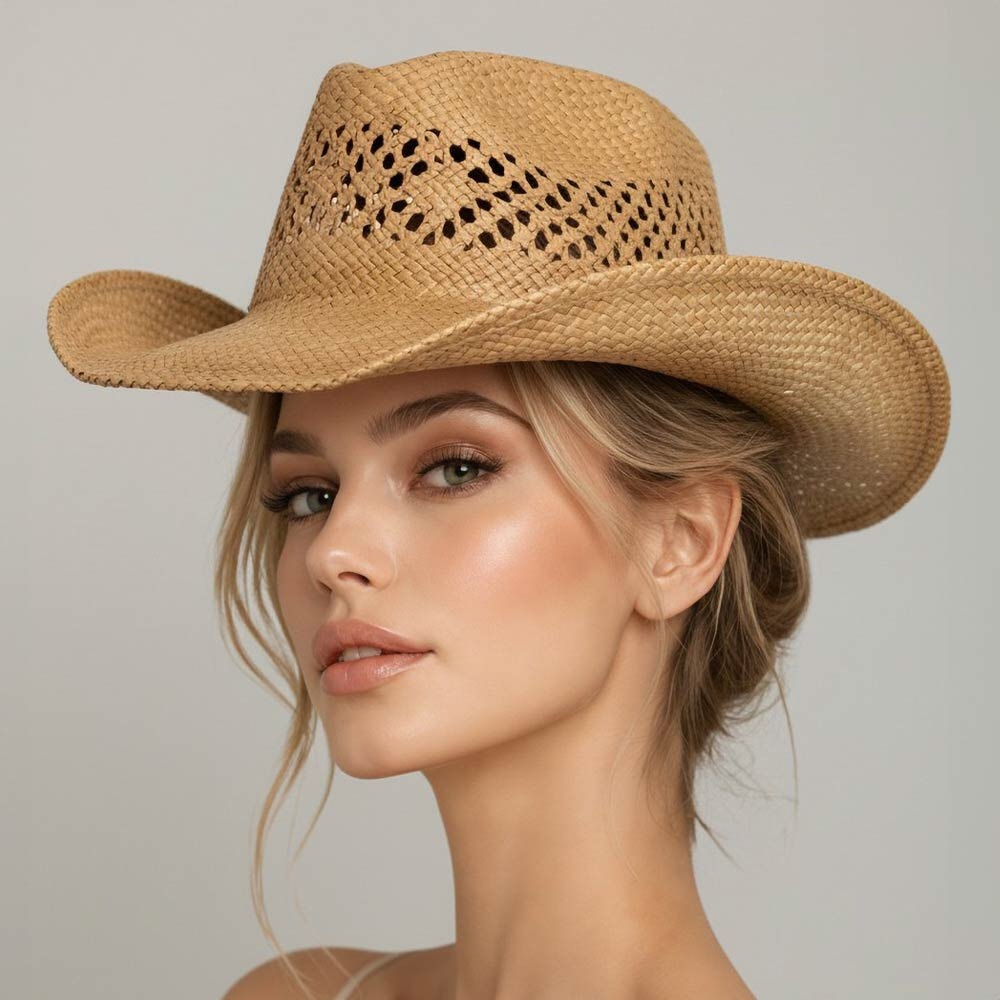 Lightweight Breathable Woven Western Summer Fedora Sun Hat